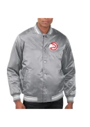 Men's Atlanta Hawks Starter Gray Printed Team Name Satin Varsity Full-Snap Jacket
