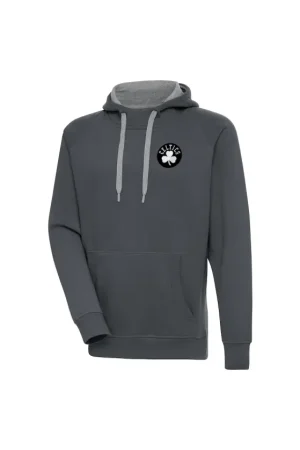 Men's Boston Celtics Antigua Charcoal Metallic Logo Victory Raglan Pullover Hoodie