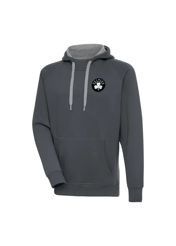 Men's Boston Celtics Antigua Charcoal Metallic Logo Victory Raglan Pullover Hoodie 1 Men's Boston Celtics Antigua Charcoal Metallic Logo Victory Raglan Pullover Hoodie