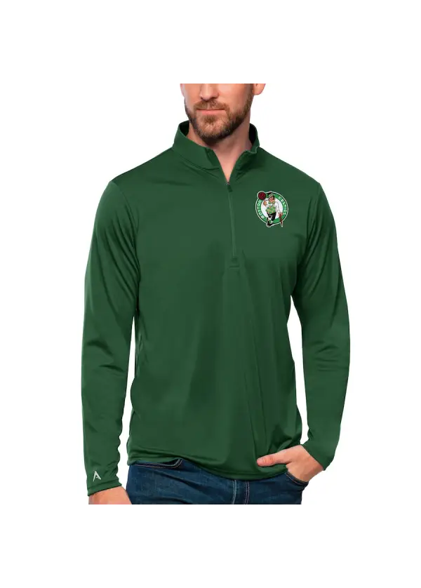 Men's Boston Celtics Antigua Green Team Tribute Quarter-Zip Pullover Top 1 Men's Boston Celtics Antigua Green Team Tribute Quarter-Zip Pullover Top