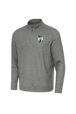 Men's Boston Celtics Antigua Heather Black Subtle Quarter-Zip Sweatshirt