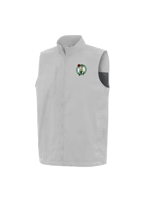 Men's Boston Celtics Antigua Heather Gray Brisk Full-Zip Vest 1 Men's Boston Celtics Antigua Heather Gray Brisk Full-Zip Vest