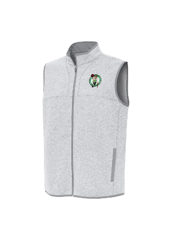 Men's Boston Celtics Antigua Heather Gray Fortune Full-Zip Vest 1 Men's Boston Celtics Antigua Heather Gray Fortune Full-Zip Vest