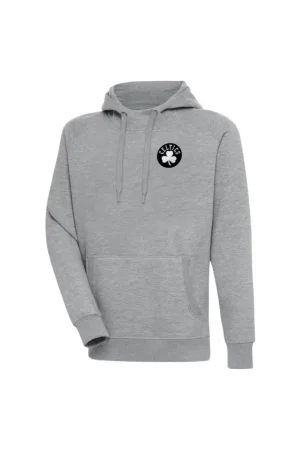 Men's Boston Celtics Antigua Heather Gray Metallic Logo Victory Raglan Pullover Hoodie