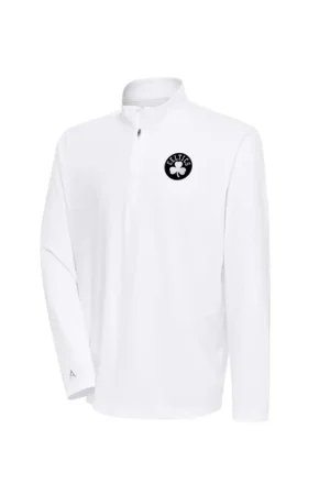 Men's Boston Celtics Antigua White Metallic Logo Tribute Quarter-Zip Top