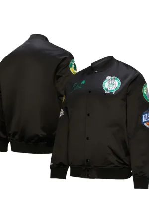 Men's Boston Celtics Black Hardwood Classics Blackout Collection Satin Full-Zip Jacket