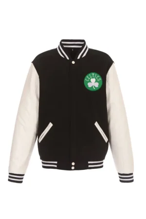 Men's Boston Celtics JH Design Black/White Reversible Fleece & Faux Leather Full-Snap Jacket