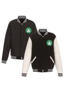 Men's Boston Celtics JH Design Black/White Reversible Fleece & Faux Leather Full-Snap Jacket
