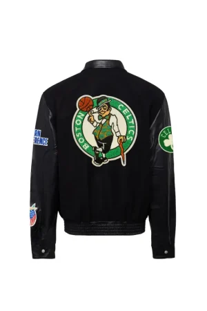 Men's Boston Celtics Jeff Hamilton Black Wool & Leather Full-Snap Varsity Jacket
