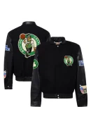 Men's Boston Celtics Jeff Hamilton Black Wool & Leather Full-Snap Varsity Jacket