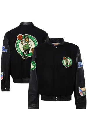 Men's Boston Celtics Jeff Hamilton Black Wool & Leather Full-Snap Varsity Jacket