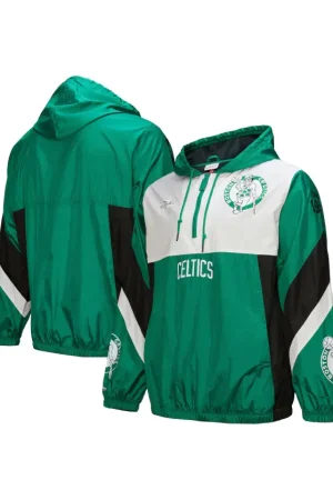 Men's Boston Celtics Mitchell & Ness Kelly Green Hardwood Classics Team Origins Anorak Quarter-Zip Windbreaker Jacket
