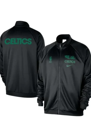 Men's Boston Celtics Nike Black Courtside Pique Club Full-Zip Track Jacket