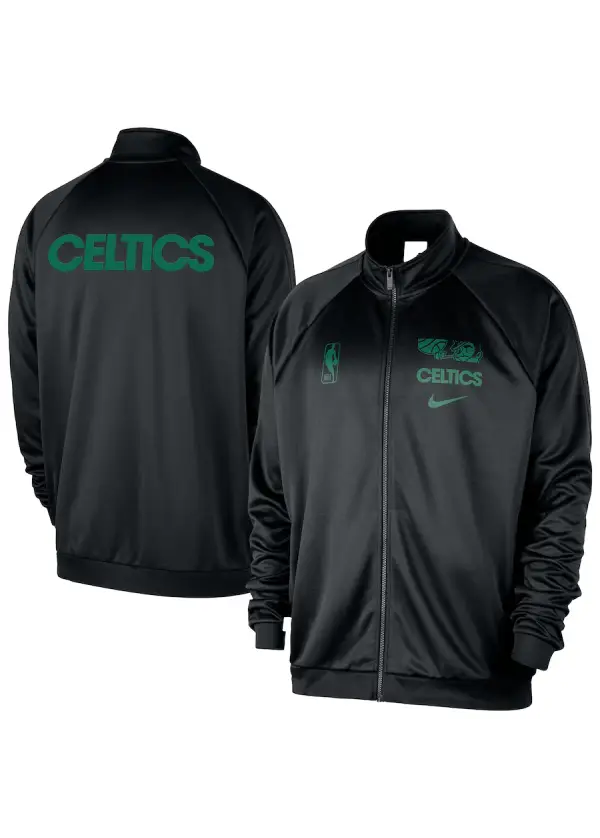 Men's Boston Celtics Nike Black Courtside Pique Club Full-Zip Track Jacket 1 Men's Boston Celtics Nike Black Courtside Pique Club Full-Zip Track Jacket