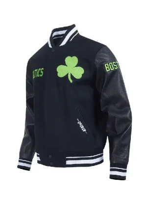Men's Boston Celtics G-III Sports by Carl Banks Kelly Green Moneyball Wool & Leather Full-Snap Varsity Jacket