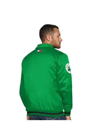 Men's Boston Celtics Tommy Jeans Kelly Green Jacob Chain Stitch Applique Full-Snap Varsity Jacket