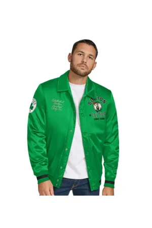 Men's Boston Celtics Tommy Jeans Kelly Green Jacob Chain Stitch Applique Full-Snap Varsity Jacket