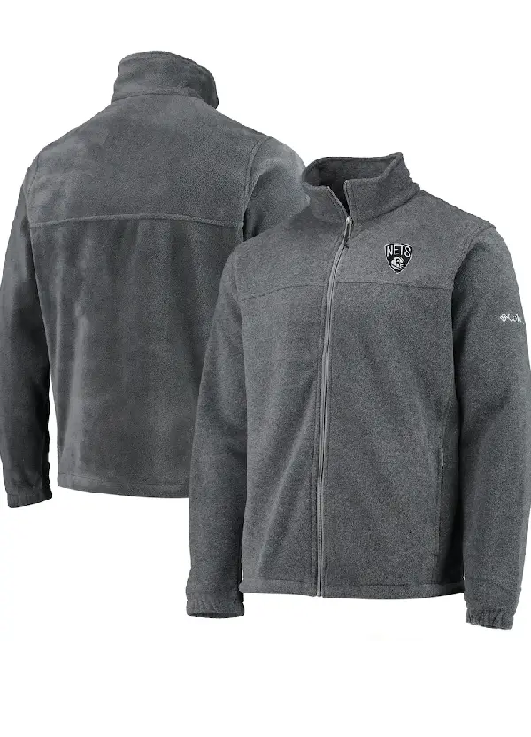 Men's Brooklyn Nets Columbia Heathered Charcoal Flanker Full-Zip Jacket 1 Men's Nets Columbia Charcoal Flanker Full-Zip Jacket