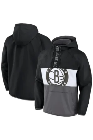 Men's Brooklyn Nets Fanatics Black/Gray Anorak Flagrant Foul Color-Block Raglan Hoodie Half-Zip Jacket
