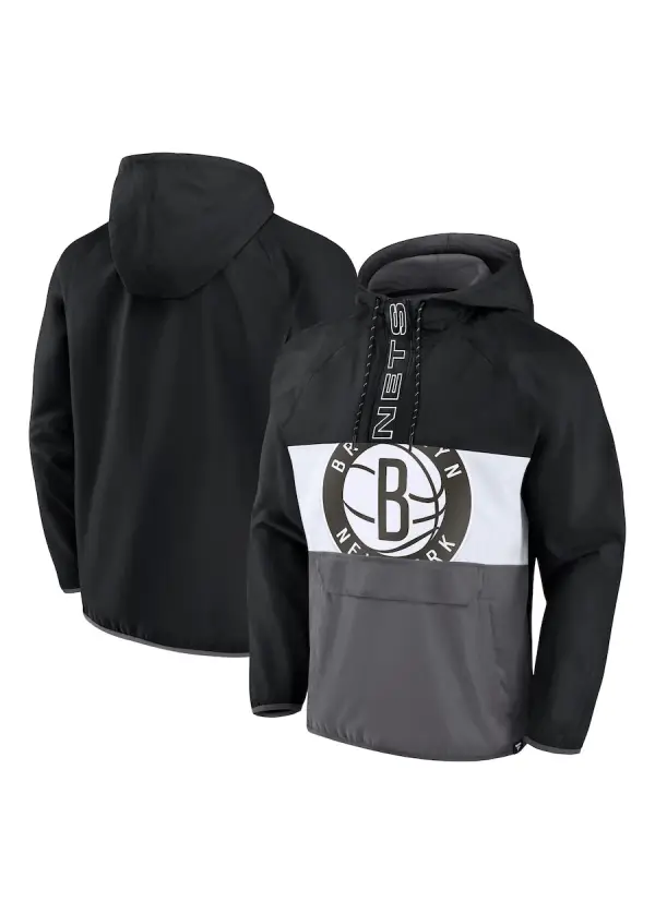 Men's Brooklyn Nets JH Design White 2022/23 City Edition Full-Zip Nylon Bomber Jacket 1 Men's Brooklyn Nets Fanatics Black/Gray Anorak Flagrant Foul Color-Block Raglan Hoodie Half-Zip Jacket