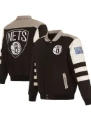 Men's Nets Black Reversible Colorblock Snap Jacket
