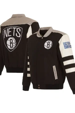 Men's Nets Black Reversible Colorblock Snap Jacket