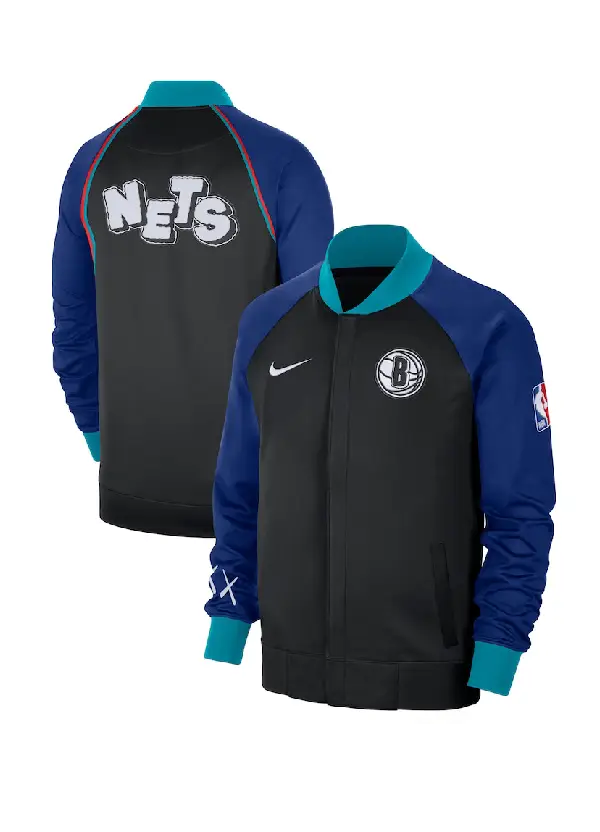 Men's Brooklyn Nets Nike Black 2023/24 City Edition Authentic Showtime Performance Raglan Full-Zip Jacket 1 Men's Nets Nike 2023/24 Showtime Full-Zip Jacket