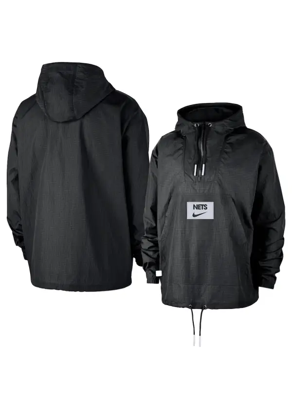 Men's Brooklyn Nets Nike Black Courtside Premium Club Anorak Quarter-Zip Hoodie Jacket 1 Men's Brooklyn Nets Nike Black Courtside Premium Club Anorak Quarter-Zip Hoodie Jacket