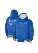 Men's Brooklyn Nets Nike Royal/White 2022/23 City Edition Courtside Bomber Full-Zip Hoodie Jacket is in stock now at NBA Store and Guaranteed Authentic.