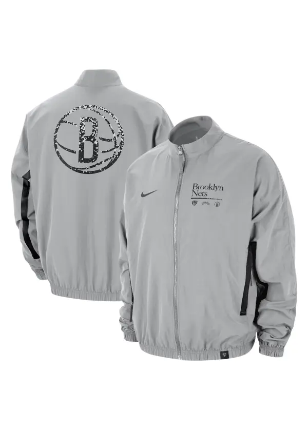 Men's Brooklyn Nets Nike Silver Courtside Vintage Warmup Full-Zip Jacket 1 en's Brooklyn Nets Nike Silver Courtside Vintage Warmup Full-Zip Jacket