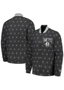 Men's Brooklyn Nets Starter Black In-Field Play Fashion Satin Full-Zip Varsity Jacket