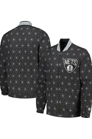 Men's Brooklyn Nets Starter Black In-Field Play Fashion Satin Full-Zip Varsity Jacket