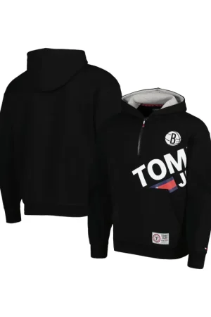 Men's Brooklyn Nets Tommy Jeans Black Bernard Half-Zip Hoodie