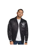 Men's Brooklyn Nets Tommy Jeans Black Jacob Chain Stitch Applique Full-Snap Varsity Jacket