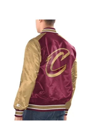 Men's Cleveland Cavaliers Starter Wine/Gold Renegade Satin Full-Snap Varsity Jacket