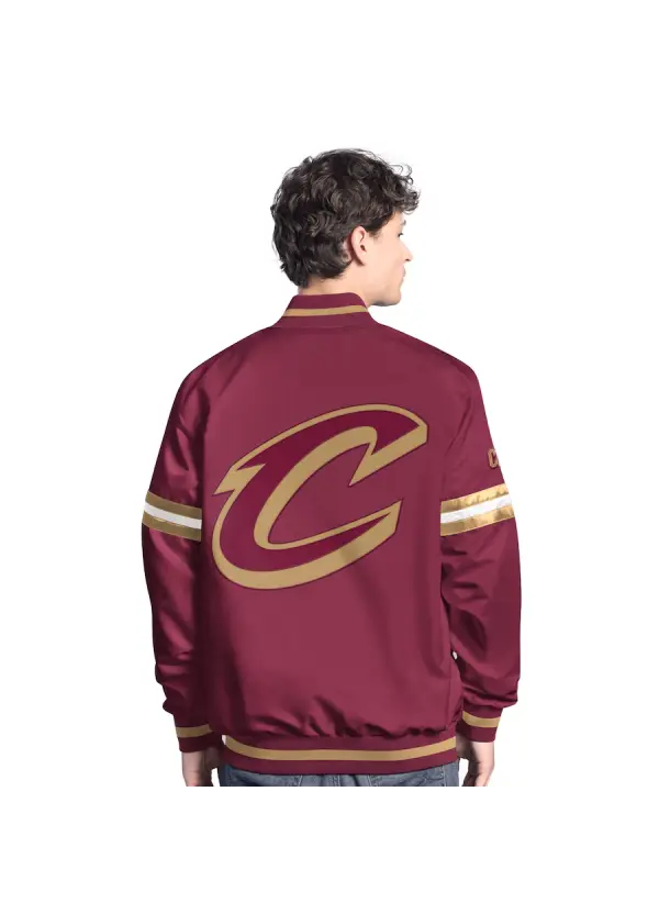 Men's Cleveland Cavaliers Starter Wine/Gold Scout Full Snap Varsity Jacket 2 Men's Cavs Starter Wine/Gold Scout Varsity Jacket
