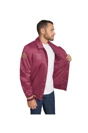 Men's Cleveland Cavaliers Tommy Jeans Wine Jacob Chain Stitch Applique Full-Snap Varsity Jacket