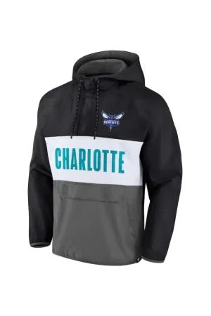 Men's Charlotte Hornets Mitchell & Ness Black Hardwood Classics Throwback Wordmark Raglan Full-Snap Jacket