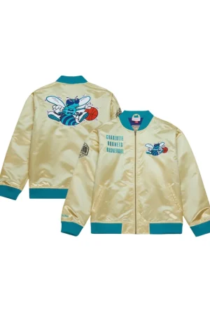 Men's Charlotte Hornets Mitchell & Ness Gold Team OG 2.0 Vintage Logo Satin Full-Zip Jacket