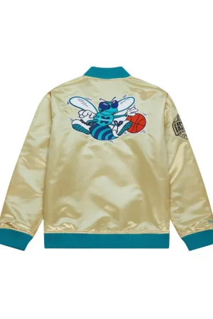 Men's Charlotte Hornets Mitchell & Ness Gold Team OG 2.0 Vintage Logo Satin Full-Zip Jacket
