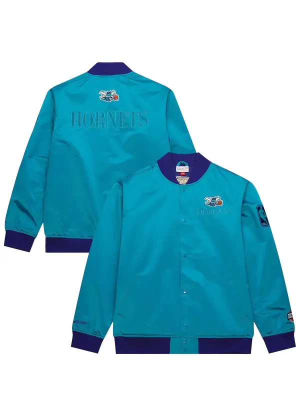 Men's Charlotte Hornets Mitchell & Ness Teal Hardwood Classics Team OG 3.0 Lightweight Satin Full-Snap Jacket 1 Men's Charlotte Hornets Mitchell & Ness Teal Hardwood Classics Team OG 3.0 Satin Jacket