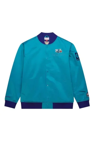 Men's Charlotte Hornets Mitchell & Ness Teal Hardwood Classics Team OG 3.0 Lightweight Satin Full-Snap Jacket