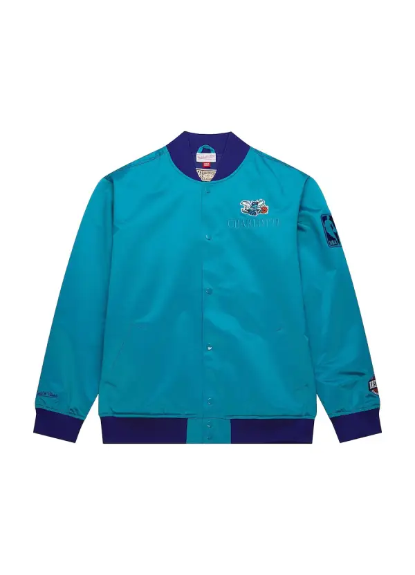 Men's Charlotte Hornets Mitchell & Ness Teal Hardwood Classics Team OG 3.0 Lightweight Satin Full-Snap Jacket 2 Men's Charlotte Hornets Mitchell & Ness Teal Hardwood Classics Team OG 3.0 Satin Jacket