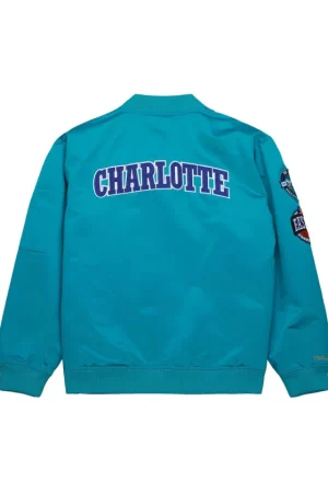 Men's Charlotte Hornets Mitchell & Ness Teal Hardwood Classics Vintage Logo Full-Zip Bomber Jacket