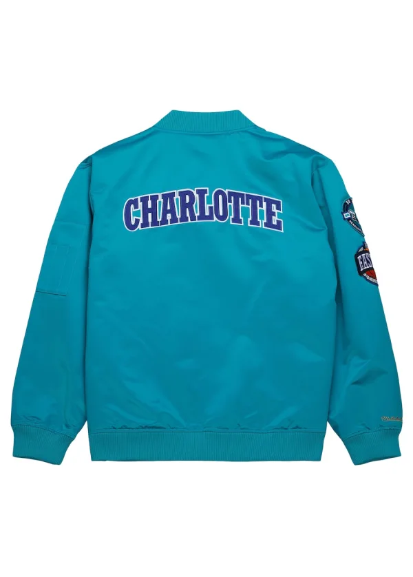 Men's Charlotte Hornets Mitchell & Ness Teal Hardwood Classics Vintage Logo Full-Zip Bomber Jacket 2 Men's Charlotte Hornets Mitchell & Ness Teal Hardwood Classics Vintage Logo Full-Zip Bomber Jacket - Image 2