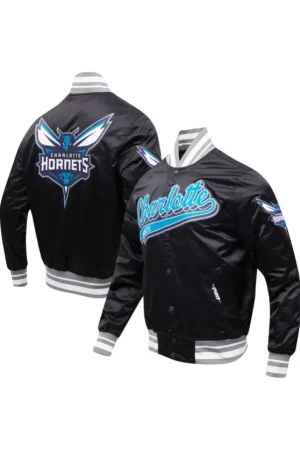 Men's Charlotte Hornets Pro Standard Black Script Tail Full-Snap Satin Varsity Jacket