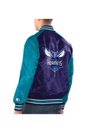 Men's Charlotte Hornets Starter Purple/Teal Renegade Satin Full-Snap Varsity Jacket