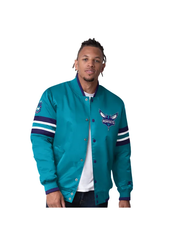 Men's Charlotte Hornets Starter Teal Scout I Full-Snap Varsity Jacket 1 Men's Charlotte Hornets Starter Teal Scout I Full-Snap Varsity Jacket
