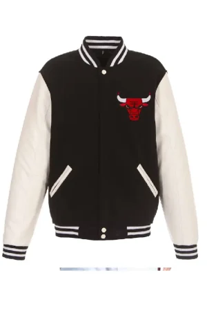 Men's Chicago Bulls JH Design Black/White Reversible Fleece & Faux Leather Full-Snap Jacket