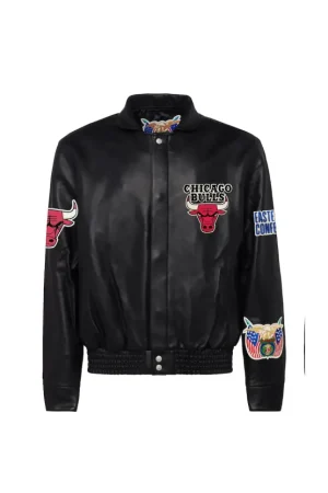 Men's Chicago Bulls Jeff Hamilton Black Leather Full-Snap Jacket